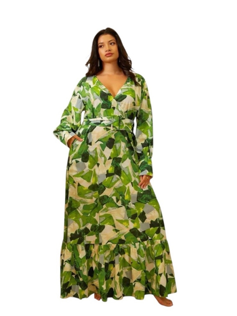 Rebdolls 2X Maxi Dress Accordion Pleat Puffy Bishop Sleeve Boho Geometric Retro